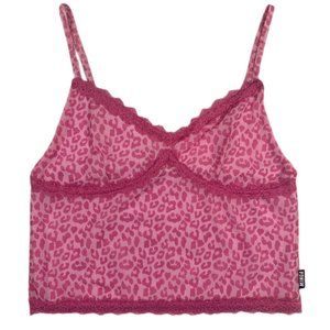 Minga London Pink Leopard Lace Trim Cami Top